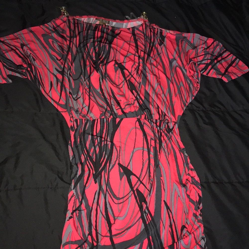 Red, gray and black dress